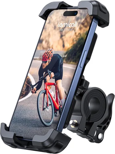 Lamicall Soporte de teléfono para bicicleta, soporte de teléfono para motocicleta, soporte ajustable para teléfono celular, clip para manillar de