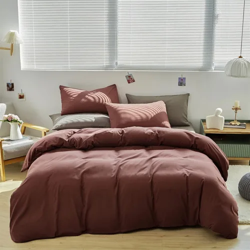 Vista 197 de CLOTHKNOW Juego de edredón de 3 piezas a cuadros color beige óxido, tamaño Full, juego de ropa de cama de cuadros edredón terracota con 2 fundas