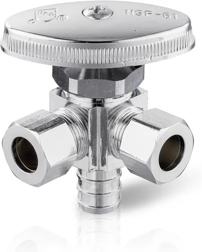 Vista 26 de EFIELD Válvula de parada de ángulo de giro múltiple con salida de compresión doble, 1/2 "NOM (5/8" OD) x (3/8 pulgadas x 3/8 pulgadas) cromo