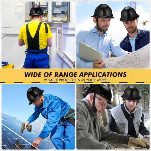 Vista 6 de 10 Pack Casco de ala completa, Casco de construcción blanco, Casco de seguridad HDPE con suspensión de trinquete ajustable de 6 puntos para hombres