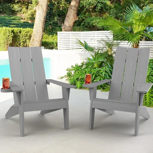 Vista 16 de MXIMU Silla Adirondack moderna resistente a la intemperie con portavasos, sillas de gran tamaño para hogueras Adorondic de plástico al aire libre