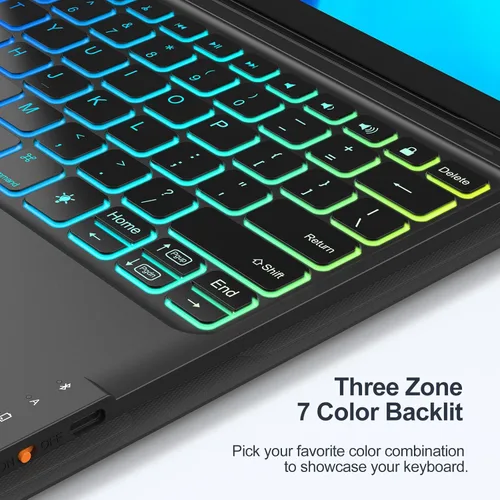 Vista 3 de GreenLaw Funda para Samsung Galaxy Tab S7 Fe (5G) con teclado, Tab S8 Plus S7 Plus, retroiluminación de 7 colores, panel táctil inteligente, funda