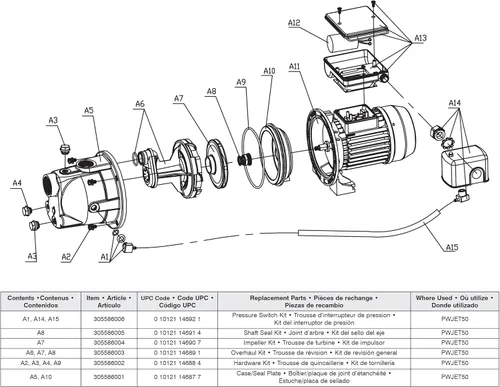 Vista 4 de Red Lion 305586005 Kit de reparación de sello de eje para bomba de chorro de pozo poco profundo PumpWorks PWJET50 12 HP, aceronegroblanco