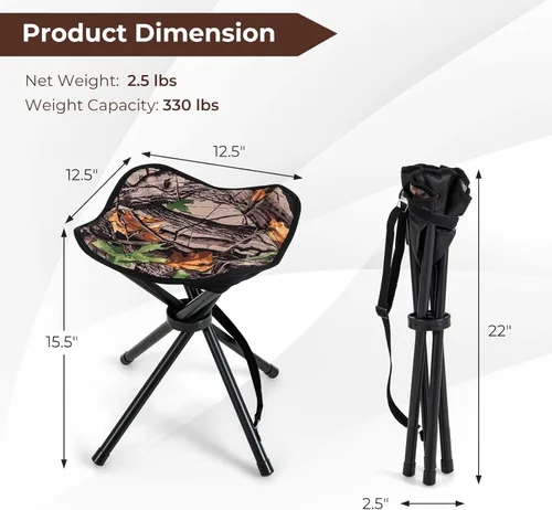 Vista 2 de Tangkula Paquete de 2 taburetes de caza de camuflaje, taburete plegable resistente de 4 patas con correa de transporte, ligero portátil para caza