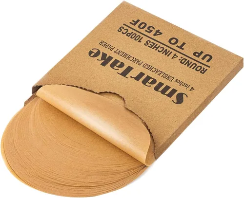 SMARTAKE 100 hojas redondas de papel pergamino sin blanquear para hornear, 4 pulgadas, antiadherentes precortadas, perfectas para hornear, asar a la