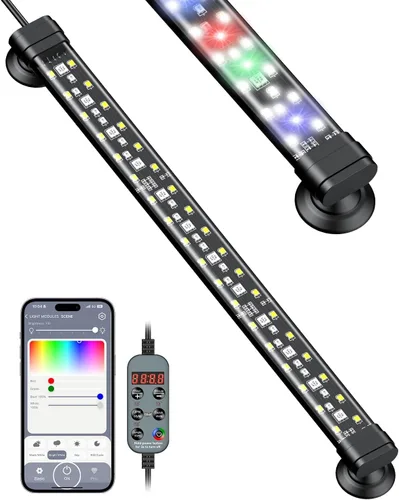 Vista 9 de Pawfly Luz LED para acuario de 5 W, 8 pulgadas, 24/7, luz de tanque de peces con espectro completo, luces blancas brillantes, azul, rojo, verde