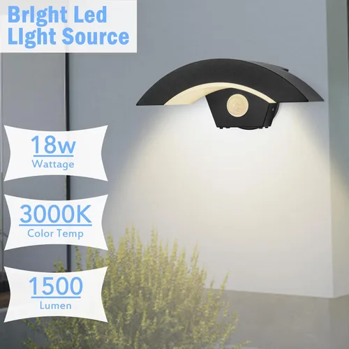 Vista 2 de Luces LED con sensor de movimiento para exteriores, 18 W, 1500 lm, luz de pared LED IP65, impermeable, lámpara de pared de aluminio de 3000 K, luz