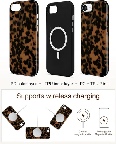 Vista 4 de Jusy Compatible with MagSafe Brown Tortoise Shell Print Phone Case for iPhone 7/8/SE, Amber Trendy Luxury Magnetic Soft TPU and Hard PC Protective