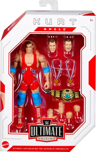 Vista 2 de Mattel WWE Ultimate Edition - Figura de acción y accesorios, juego coleccionable de ángulo Kurt de 6 pulgadas, cabezas y manos intercambiables