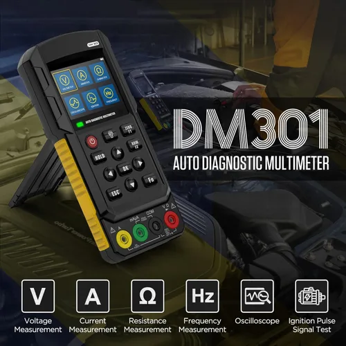 Vista 9 de DM301 Multímetro de diagnóstico automotriz con osciloscopio y pantalla a color de 2.8 pulgadas, probador de pulso de encendido, RMS verdadero