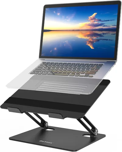 BoYata Soporte para laptop, elevador ajustable para laptop con silicona deslizante y ganchos protectores, soporte para laptop de hasta 17 pulgadas,