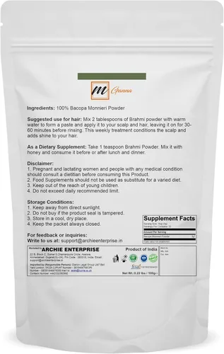 Vista 2 de Brahmi Powder 100% puro y natural, 0.22 libras / 100 GMS Polvo de Bacopa Monnieri para cabello y salud