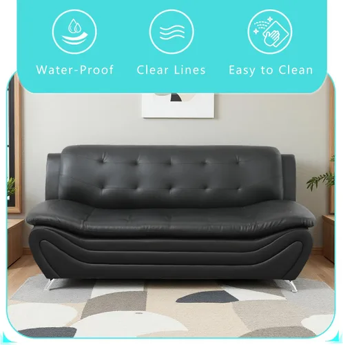 Vista 4 de Sofá seccional de cuero negro, juego de muebles de sala de estar, juego de 2 piezas de sofá moderno para sala de estar, apartamento, oficina, negro#1