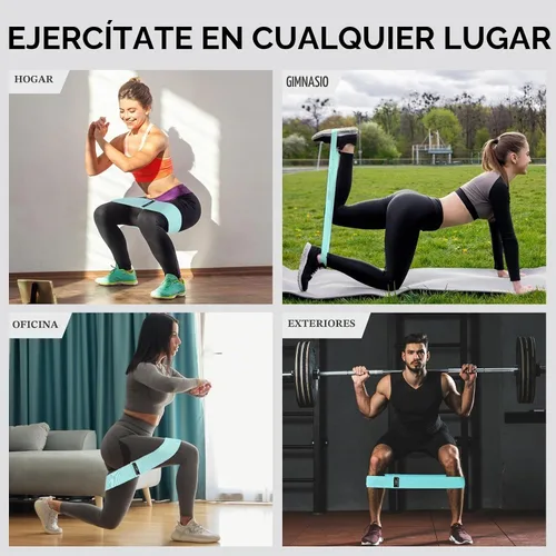 Vista 6 de 12 piezas de bandas de resistencia de tela para hacer ejercicio, entrenamiento de glúteos, bandas de ejercicio elásticas antideslizantes
