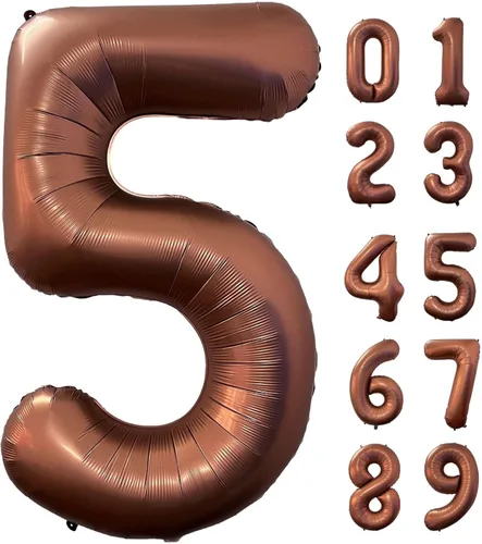 Vista 16 de Globo marrón café número 0 de 40 pulgadas, tamaño grande, papel de aluminio de Mylar retro, globos de helio marrón para fiesta de cumpleaños