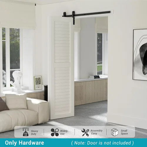 Vista 5 de Kit de riel de herrajes para puerta corrediza plegable de granero de 24", suave y silencioso, rodillo negro montado lateralmente, fácil de instalar