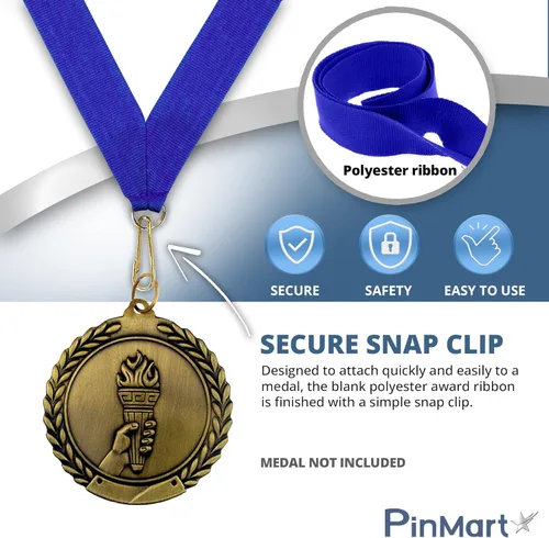Vista 6 de PinMart Cinta de cuello sólida o multicolor – Premio para medallas y medallones – Cinta de logros de color blanco con clip
