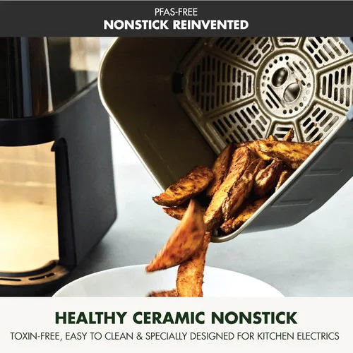 Vista 2 de GreenPan Clearview - Freidora de aire extra grande de 7 cuartos de galón, ventana transparente de 360°, cajón y bandeja antiadherente de cerámica