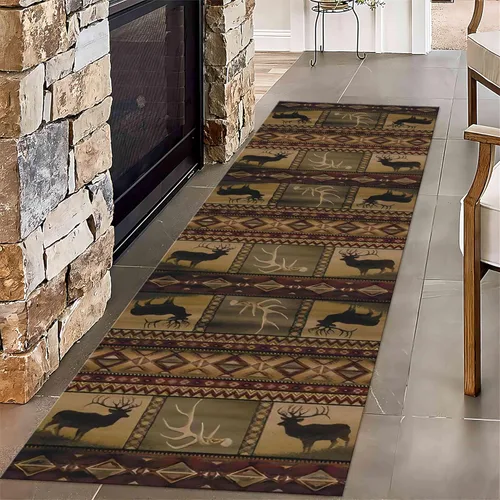Vista 16 de Alfombras de pasillo de animales, 1.3 x 7 pies, alfombra de pasillo de hojas de arce, oso negro, ciervo, pasillo, alfombras rústicas de cocina
