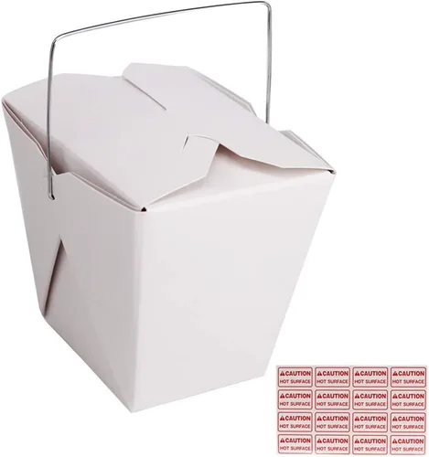 Paquete de 50 cajas de comida chinas (16 onzas, 1 pinta) con mango de alambre de metal y 4 etiquetas (64 unidades), recipientes de papel para