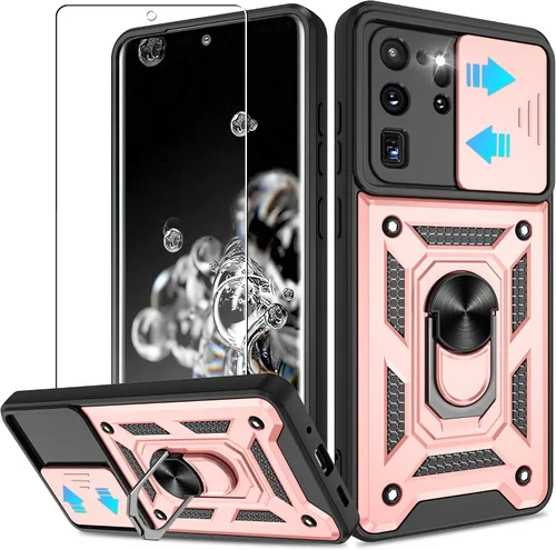 Vista 10 de ATUMP Funda protectora para Samsung Galaxy S20 Ultra con protector de pantalla HD, resistente con rotación de 360° con soporte de metal