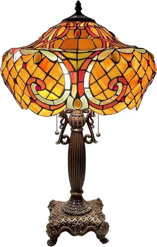 Bieye L10783 Lámpara de mesa barroca estilo Tiffany con pantalla de 16 pulgadas de ancho para sala de estar, mesita de noche, decoración del hogar,