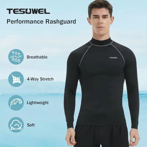 Vista 2 de Tesuwel Rash Guard for Men Long Sleeve UPF 50+ Mens Swim Shirts UV Protection Compression Surfing Water Shirts Quick Dry