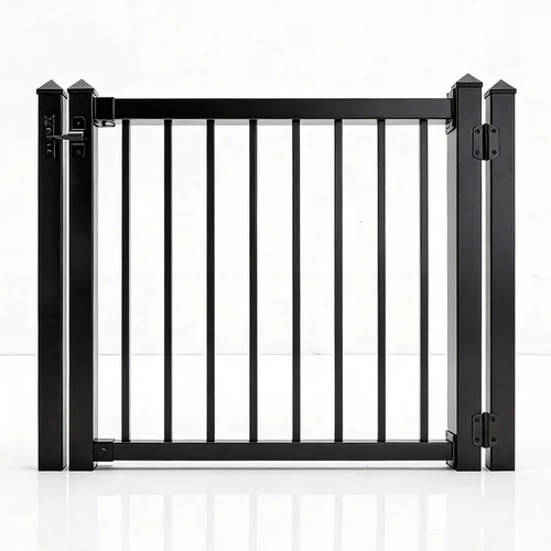 Kit de puerta (estacas de 1-1/2 pulgadas, negro) Kit de puerta de cubierta de aluminio - Puerta montada en hardware integrada para terraza/patio -