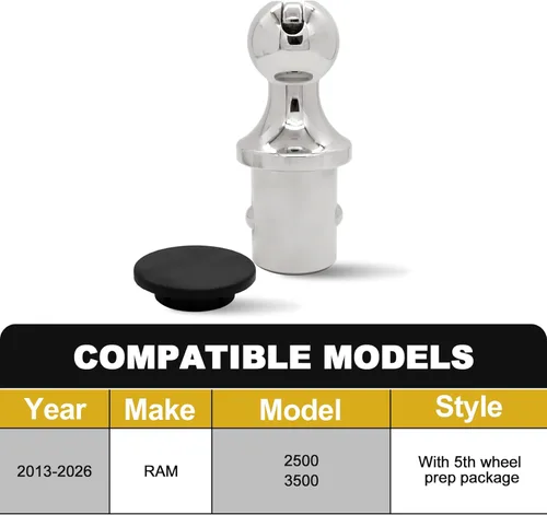 Vista 2 de 60601 - Bola de enganche de cuello de cisne con sistema de disco, compatible con Dodge RAM 2500 3500 2013-2025, bola de cuello de cisne de 2-5/16