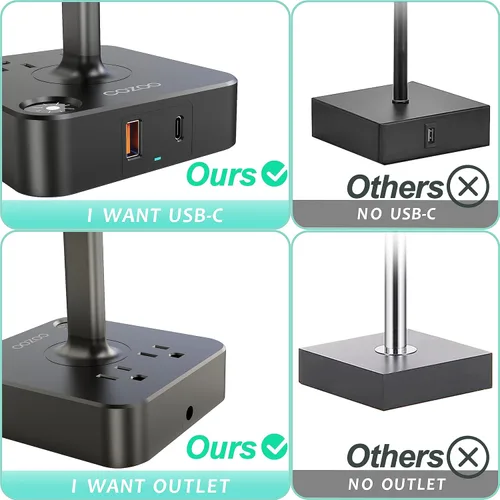 Vista 5 de Lámpara de mesa regulable cozoo USB para mesita de noche y escritorio con 2 puertos de carga USB (A+C) y 2 tomas de corriente, lámpara de mesita