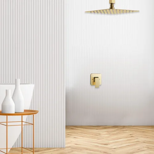 Vista 11 de GGStudy - Sistema de ducha de techo negro, grifo de ducha de lujo, mezclador de lluvia, sistema de cabezal de ducha de 10 pulgadas, negro mate