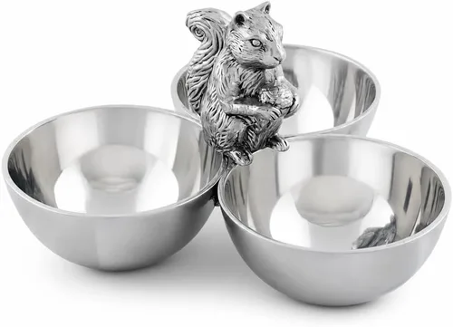 Arthur Court Ardilla - Juego de 3 tazones de nuez/aperitivos/dulces, aluminio fundido pulido a mano, 9 pulgadas de diámetro x 6 pulgadas de alto