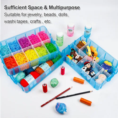 Vista 4 de INSCRAFT - Contenedor apilable de almacenamiento de 7 capas, 70 compartimentos ajustables (Azul) Contenedor apilable de almacenamiento, perfecto