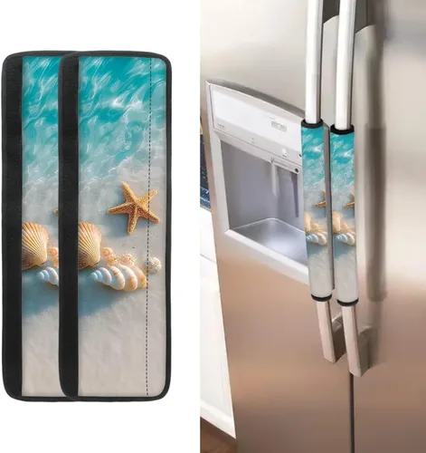 Vista 29 de Juego de 2 fundas para manija de puerta de refrigerador con estampado de copos de nieve de aguacate, protector de manija de puerta de cocina lavable
