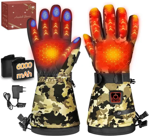 Guantes calentados MADETEC para hombres y mujeres, guantes de invierno de 7.4V 22.2WH con batería recargable mejorada, guante eléctrico impermeable