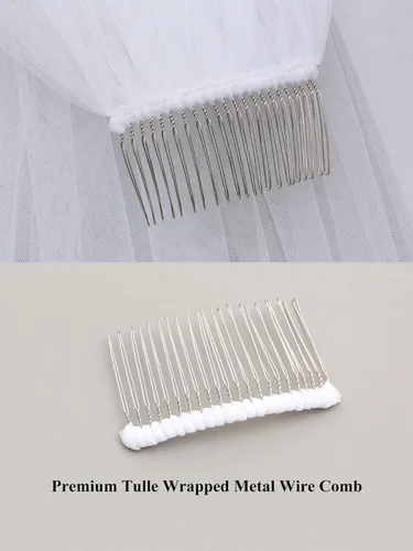 Vista 5 de SAMKY 2T 2 Tier Dual Edge Embroided Pearl Crystal Beaded Veil Fingertip Length 36