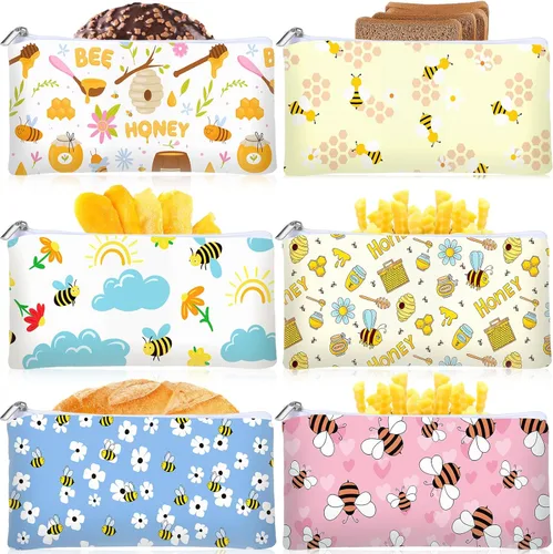 Vista 16 de Chumia 6 Bolsas Reutilizables para Refrigerios Regalos de Navidad Seguridad Alimentaria Bolsas Lavables para Refrigerios Almuerzo con Cremallera