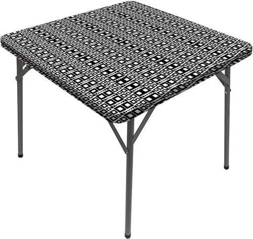 Vista 8 de Manteles abstractos, inspirados en el océano, líneas onduladas dibujadas a mano y funda elástica para mesa, cuadrado, se adapta a mesas de 24 x 24