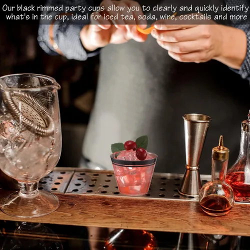 Vista 3 de Skylety 100 vasos de vino de plástico de 9 onzas con borde de graduación, vasos desechables para bebidas de boda, copas de cóctel para actividades