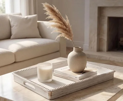 Vista 13 de Zosenley - Bandeja decorativa de plástico con asas, organizador moderno de tocador para baño, cocina, otomano y mesa de café (Azul, Rectangular)