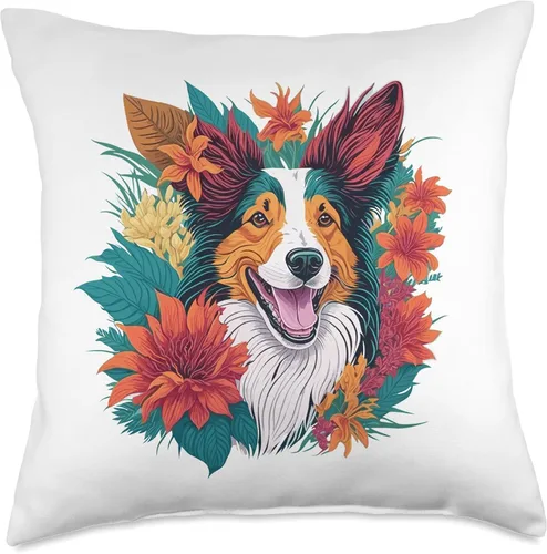 Vista 5 de Cute Border Collie Smile Dog Lover sonriente Border Collie Flowers - Almohada para mujer, 16 x 16 pulgadas, multicolor