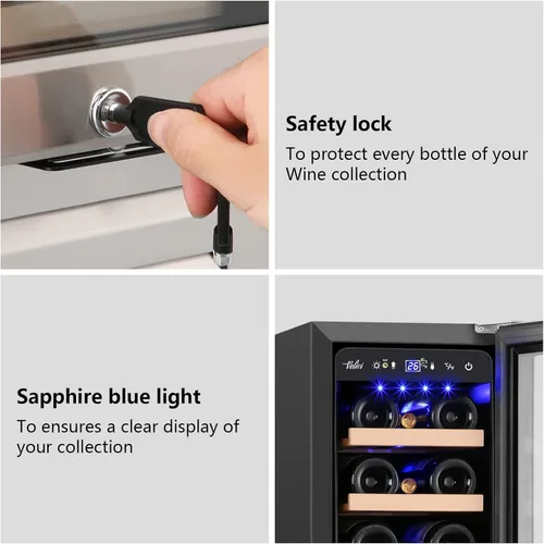 Vista 4 de Velivi Mini refrigerador de vino con capacidad de 18 botellas, enfriador de vino profesional integrado o independiente con sistemas de control