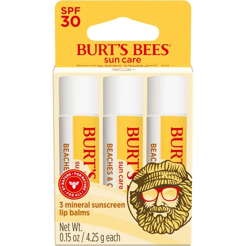 Vista 10 de Burt’s Bees Bálsamo labial SPF 30, Playas y Crema, Cuidado solar resistente al agua, Fórmula de óxido de zinc libre de nano, Tratamiento labial