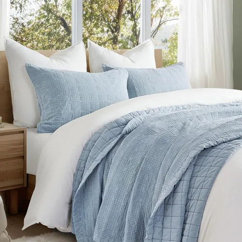 Vista 2 de EVERGRACEHOME Juego de edredón de algodón lavado a la piedra, tamaño Queen, ultra suave, juego de colcha de gran tamaño, juego de ropa de cama