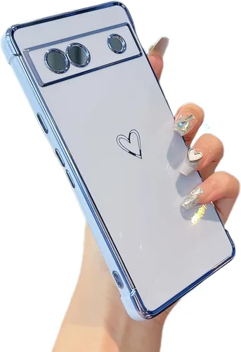 Vista 98 de ZTOFERA Funda diseñada para Google Pixel 7a, bonito diseño de corazones de amor con borde chapado y protección de lente de cámara, para Google Pixel