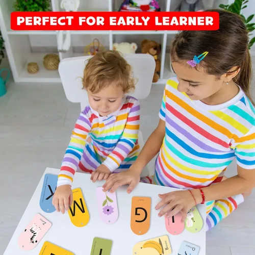 Vista 3 de Hapinest My First ABC - Tarjetas flash del alfabeto para bebés y niños pequeños, 26 tarjetas de doble cara con anillo