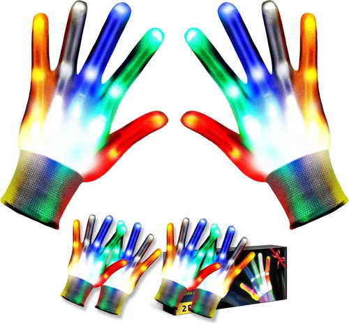 ENERKIDI LED Gloves 2pair Light Up Gloves for Kids Gifts for 3 4 5 6 7 8 Year Old Boys Birthdays Christmas Toys for Boys