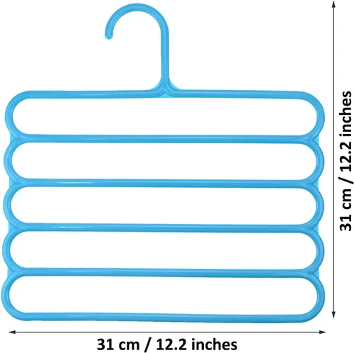 Vista 2 de Perchas para pantalones, 5 capas que ahorran espacio, perchas de plástico para ropa, pantalones, organizador de armario para pantalones, jeans