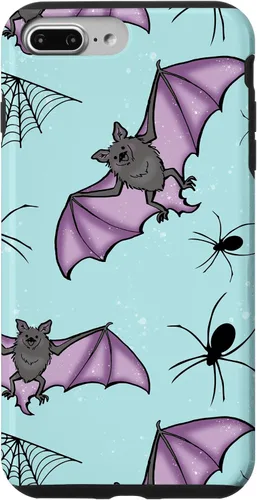 Vista 12 de iPhone 16 lindo vampiro murciélago decoración de Halloween para niñas púrpura y menta caso