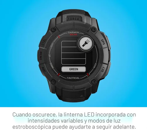 Vista 4 de Garmin Instinct 2X Solar - Edición táctica, reloj inteligente GPS resistente, linterna incorporada, calculadora balística, capacidad de carga solar
